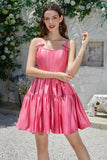 Stilig A-Line Spaghetti stropper Fuchsia Kort Homecoming kjole med Bowknot
