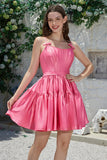 Stilig A-Line Spaghetti stropper Fuchsia Kort Homecoming kjole med Bowknot