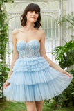Trendy A-Line Sweetheart Pink Short Homecoming kjole med volanger
