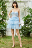 Trendy A-Line Sweetheart Pink Short Homecoming kjole med volanger