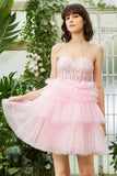 A-Line Sweetheart Pink Short Homecoming kjole
