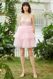 A-Line Sweetheart Pink Short Homecoming kjole