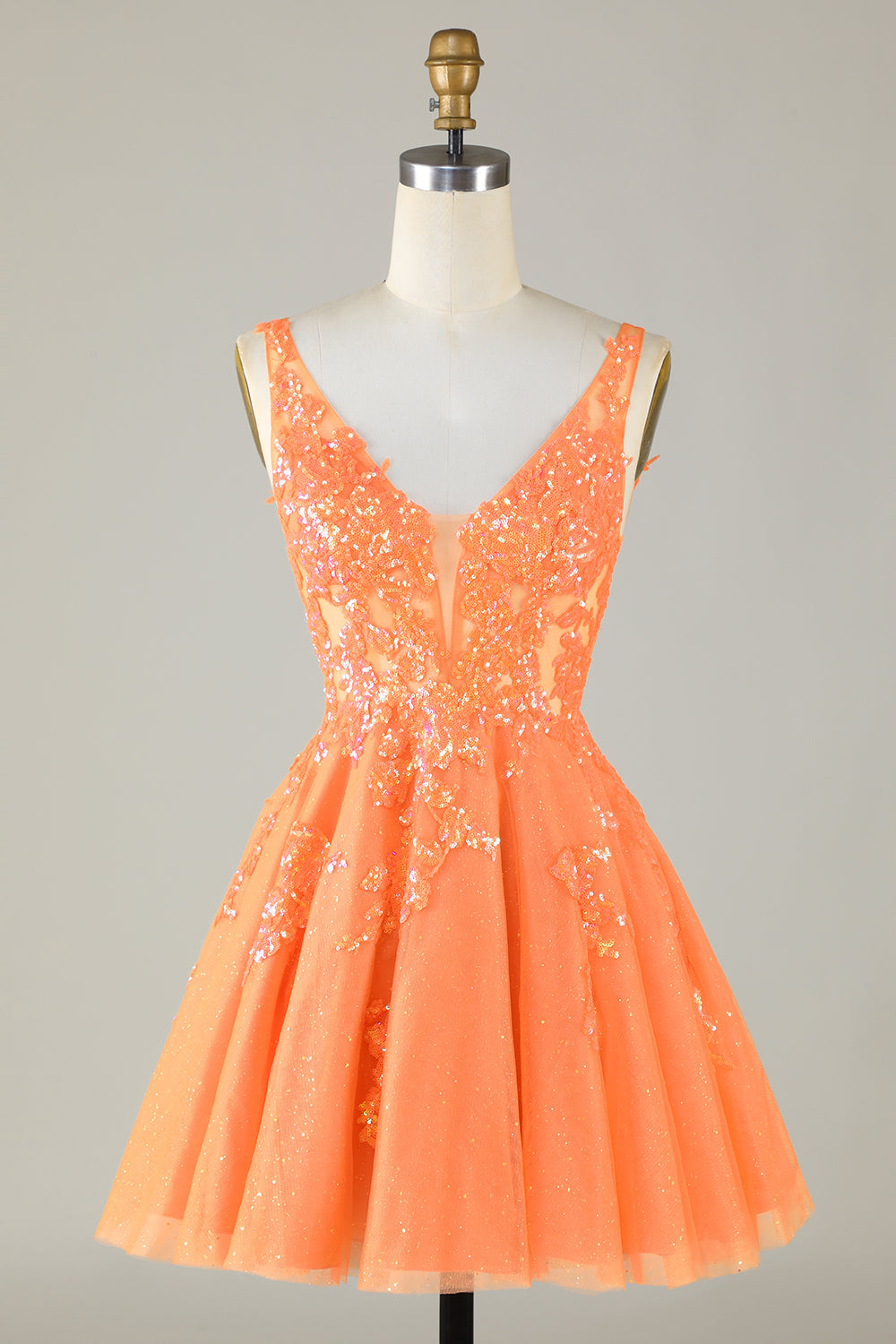 Sparkly Orange A Line Glitter Homecoming kjole med paljetter