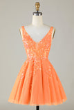 Sparkly Orange A Line Glitter Homecoming kjole med paljetter