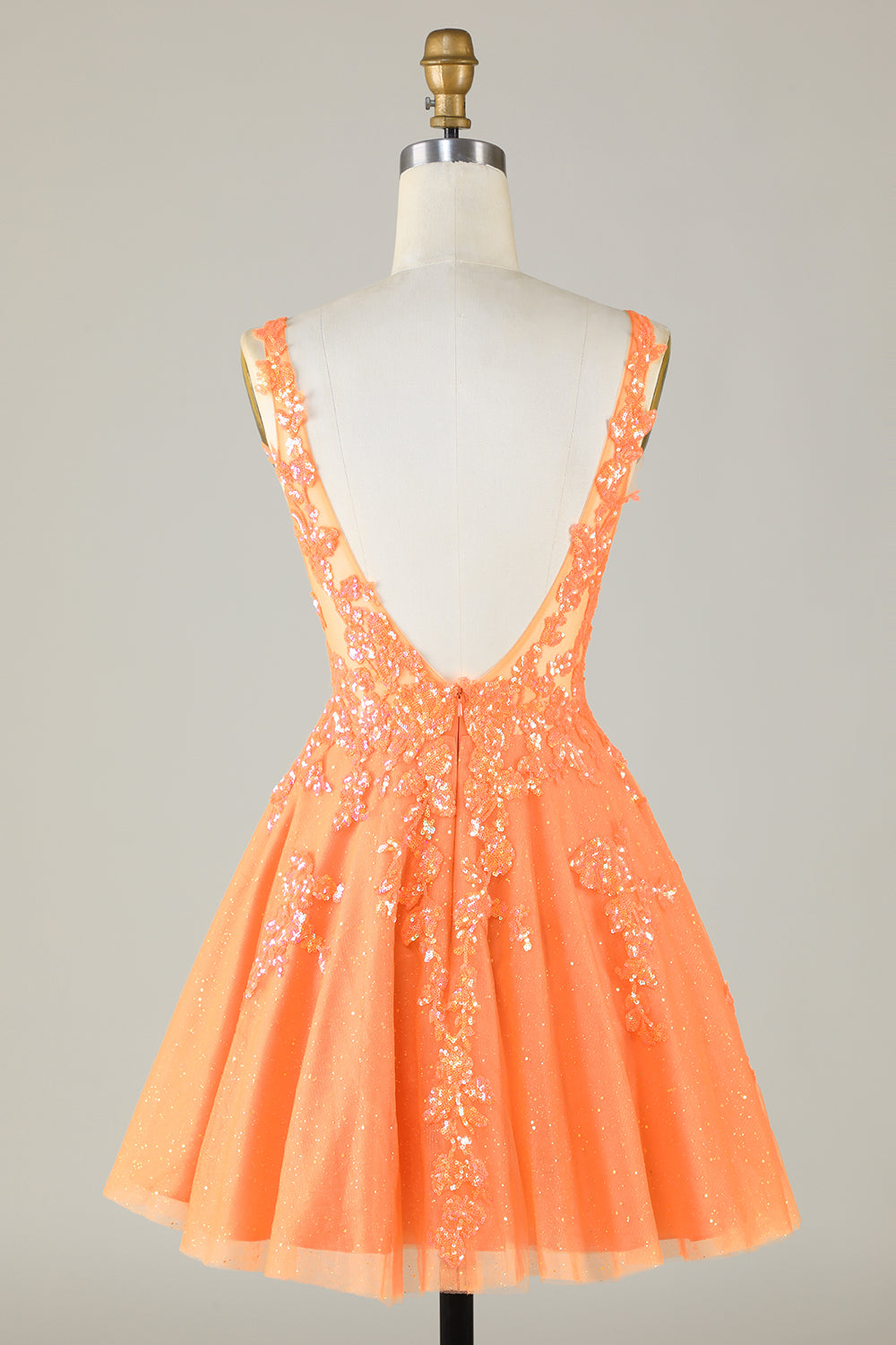 Sparkly Orange A Line Glitter Homecoming kjole med paljetter