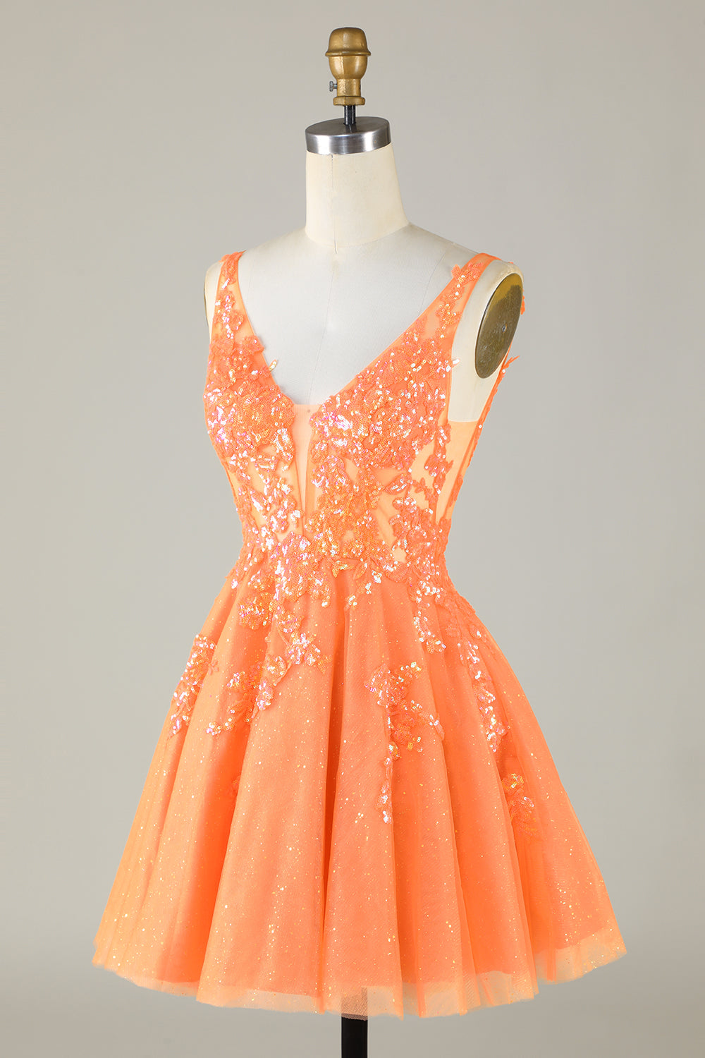 Sparkly Orange A Line Glitter Homecoming kjole med paljetter