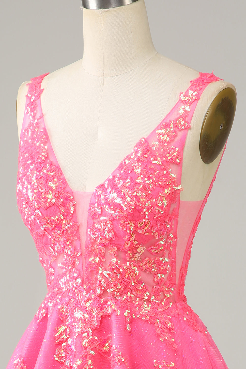 Fuchsia Sequined V Neck Ryggløs Kort Homecoming kjole