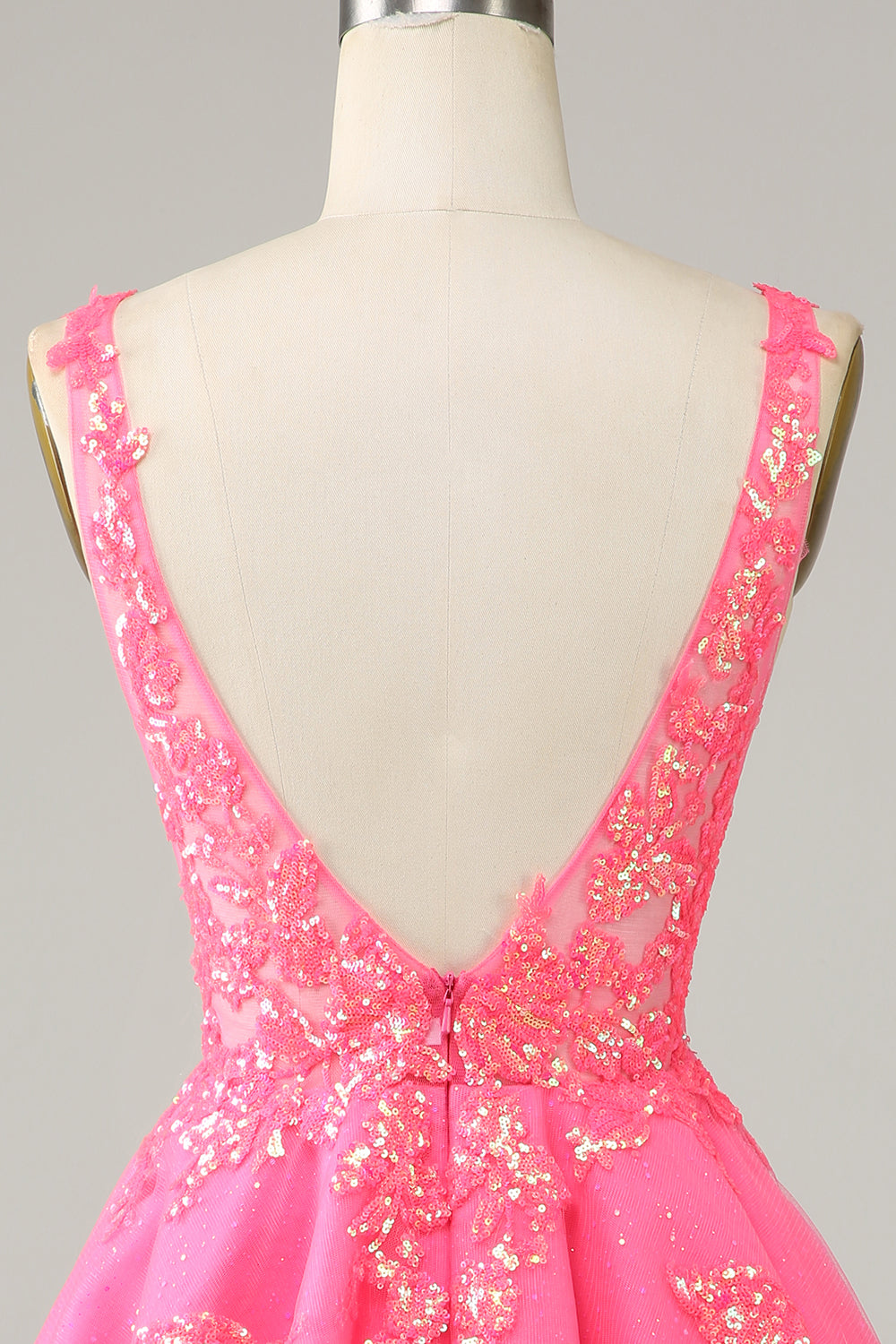 Fuchsia Sequined V Neck Ryggløs Kort Homecoming kjole
