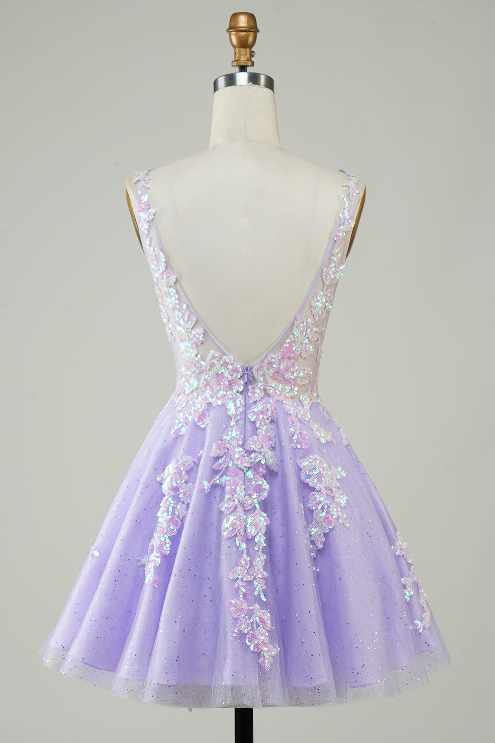 Fuchsia Sequined V Neck Ryggløs Kort Homecoming kjole