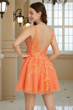 Orange A Line Glitter Homecoming kjole med paljetter