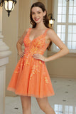 Orange A Line Glitter Homecoming kjole med paljetter
