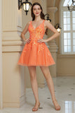 Orange A Line Glitter Homecoming kjole med paljetter