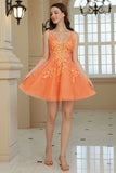 Orange A Line Glitter Homecoming kjole med paljetter