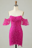Fuchsia av skulderen Bodycon appliques Homecoming kjole