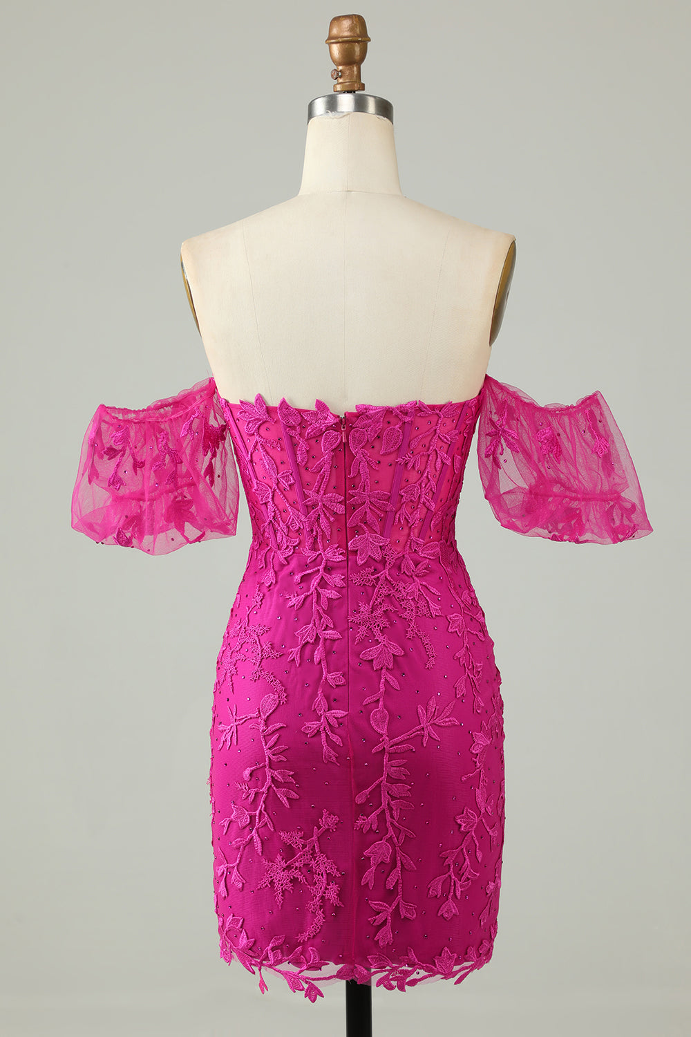 Fuchsia av skulderen Bodycon appliques Homecoming kjole