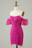 Fuchsia av skulderen Bodycon appliques Homecoming kjole