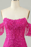 Fuchsia av skulderen Bodycon appliques Homecoming kjole