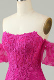 Fuchsia av skulderen Bodycon appliques Homecoming kjole