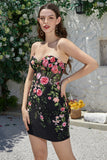 Nydelig Sheath Sweetheart Black Corset Homecoming Dress med Appliques