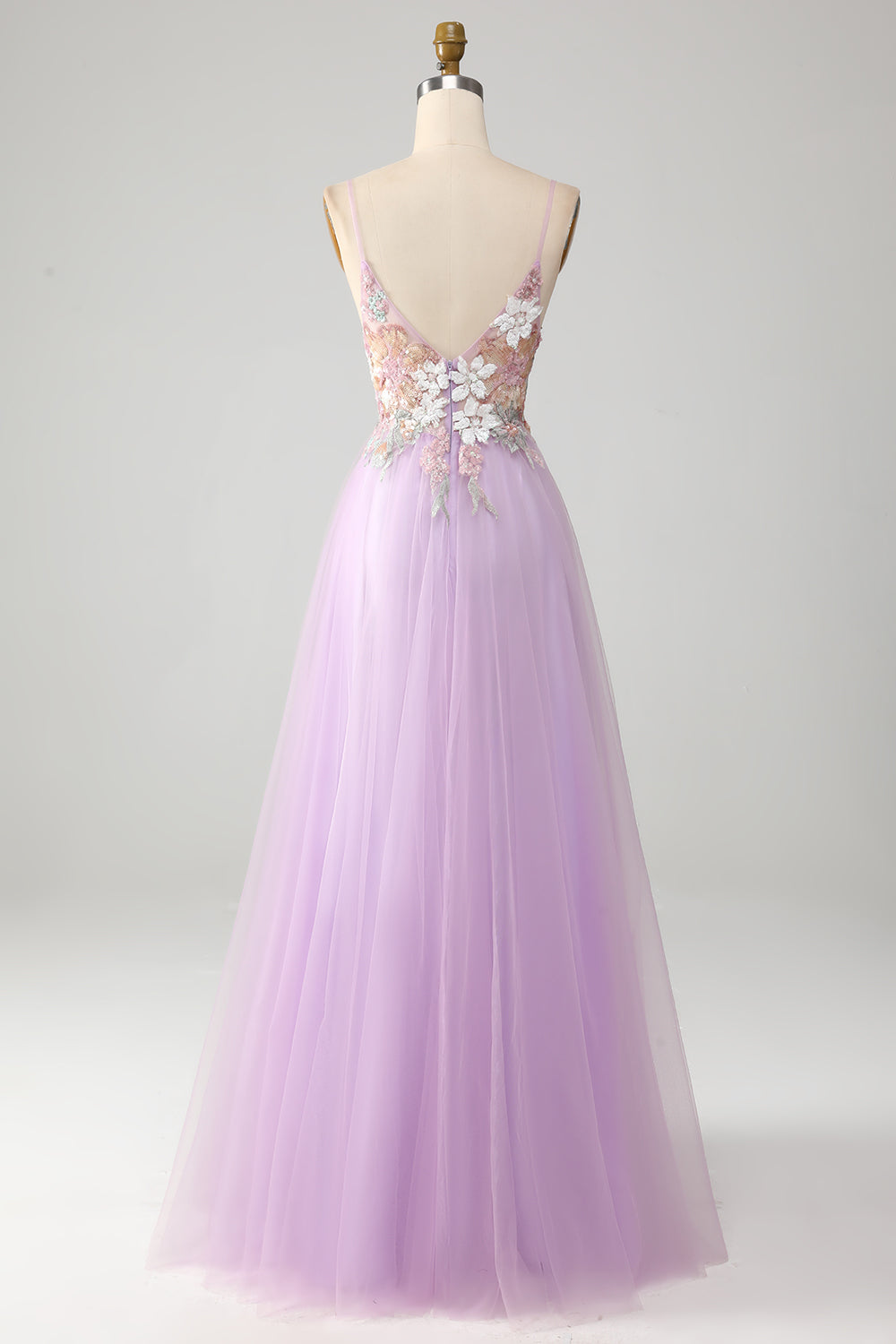 Glitter A-Line Spaghetti stropper Lilac Long Prom Kjole med blomster