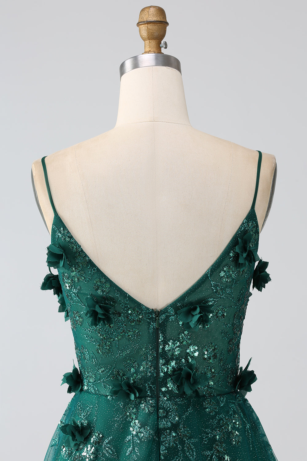 Glitter Mørkegrønn Spaghetti stropper Blonder Blomst Lang korsett Prom Dress