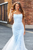 Lyseblå Sparkly Beaded Mermaid Long Prom Dress