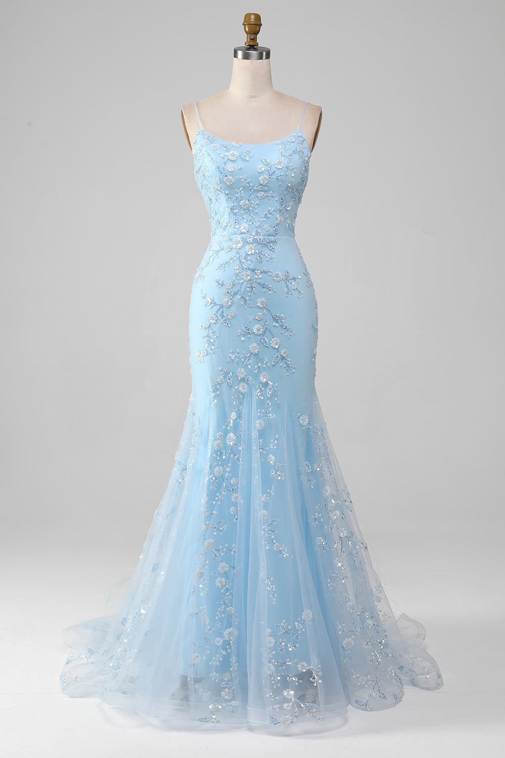 Mermiad Blush Spaghetti stropper Prom kjole med Appliques