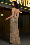 Sparkly Mermaid Golden Long Fringed Prom Dress med Slit