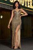 Sparkly Mermaid Golden Long Fringed Prom Dress med Slit