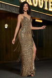 Sparkly Mermaid Golden Long Fringed Prom Dress med Slit