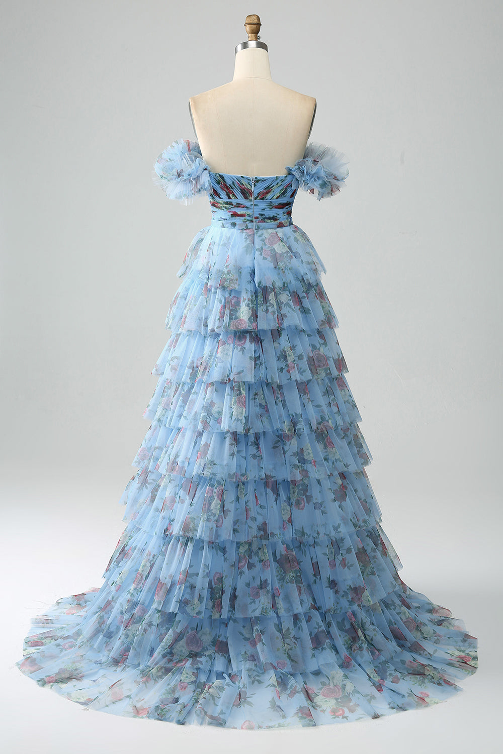 Nydelig en linje av skulderen Lavendel trykt Long Prom Dress med Ruffles