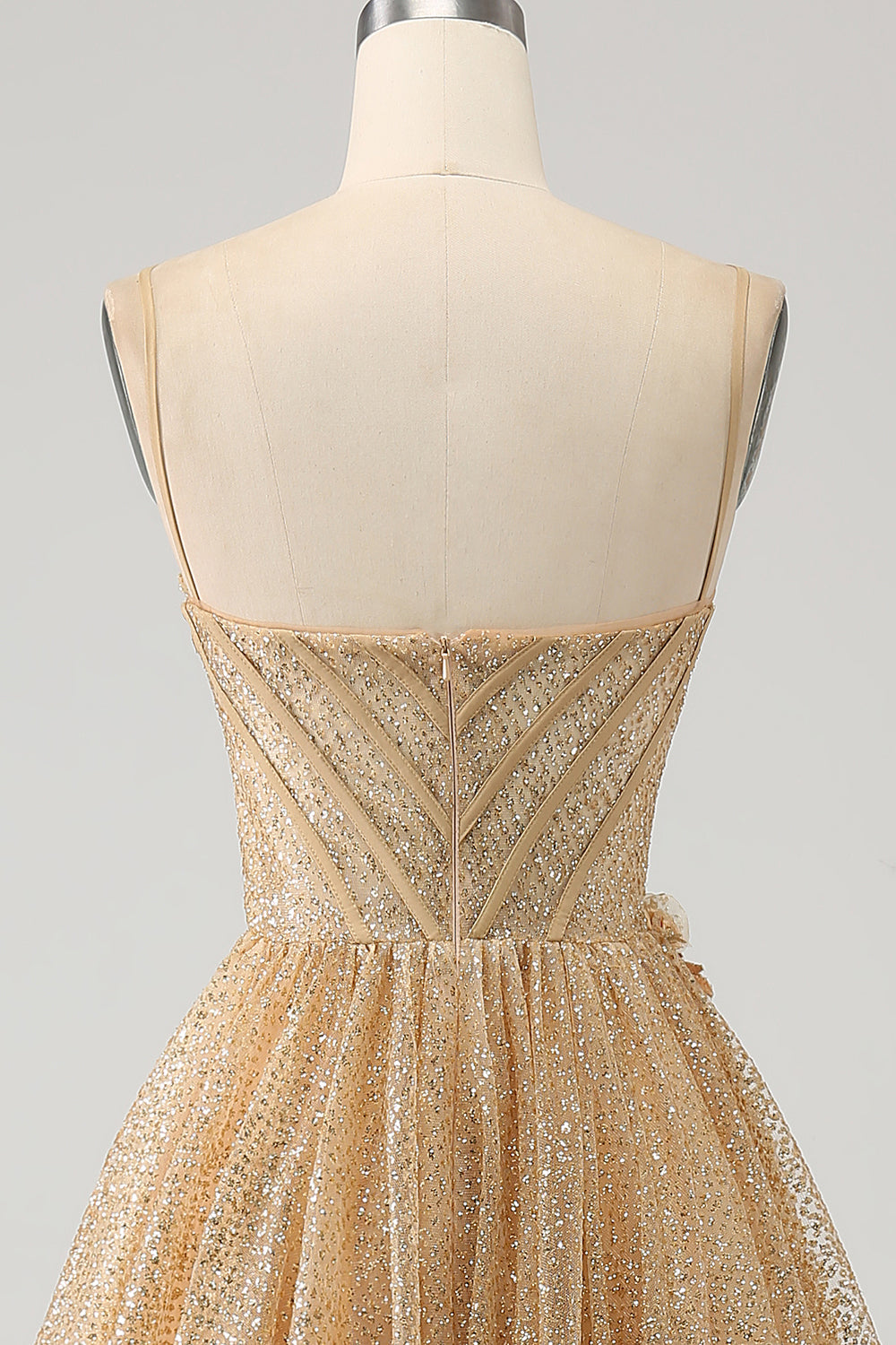 Glitter Golden Corset Long Prom kjole med blomster