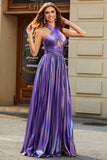 Stunning A Line Halter Neck Purple Long Prom Dress med Keyhole Split Front