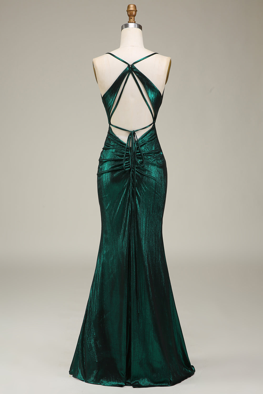 Hot Mermaid Spaghetti stropper Dark Green Long Prom kjole med åpen rygg
