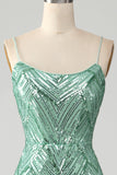 Sparkly Green Sequins Lace-Up Back Long Mermaid Prom Dress med Slit