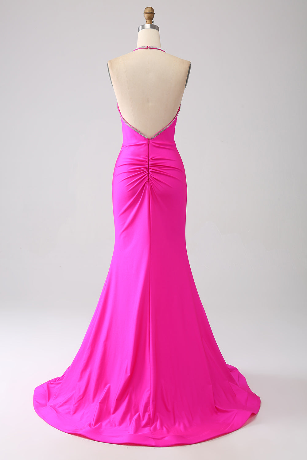 Fuchsia Mermaid Halter Neck Ryggløs Long Prom Dress