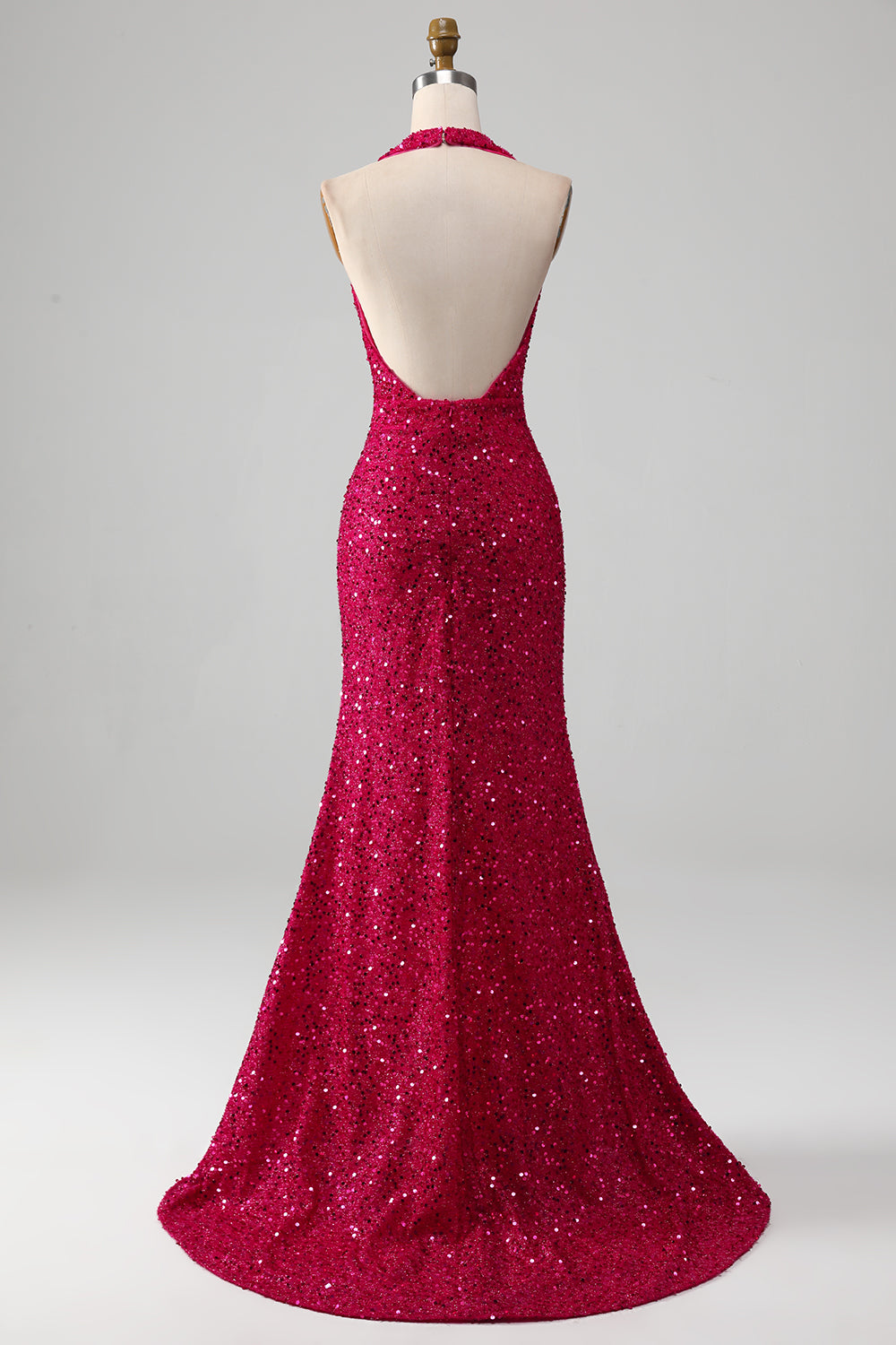Fuchsia havfrue Halter paljett ballkjole med spalt