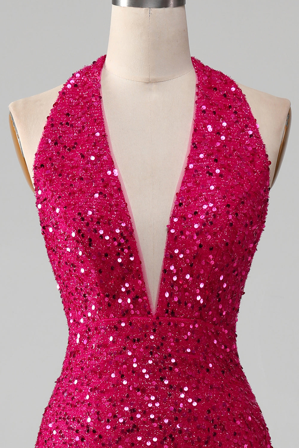 Fuchsia havfrue Halter paljett ballkjole med spalt