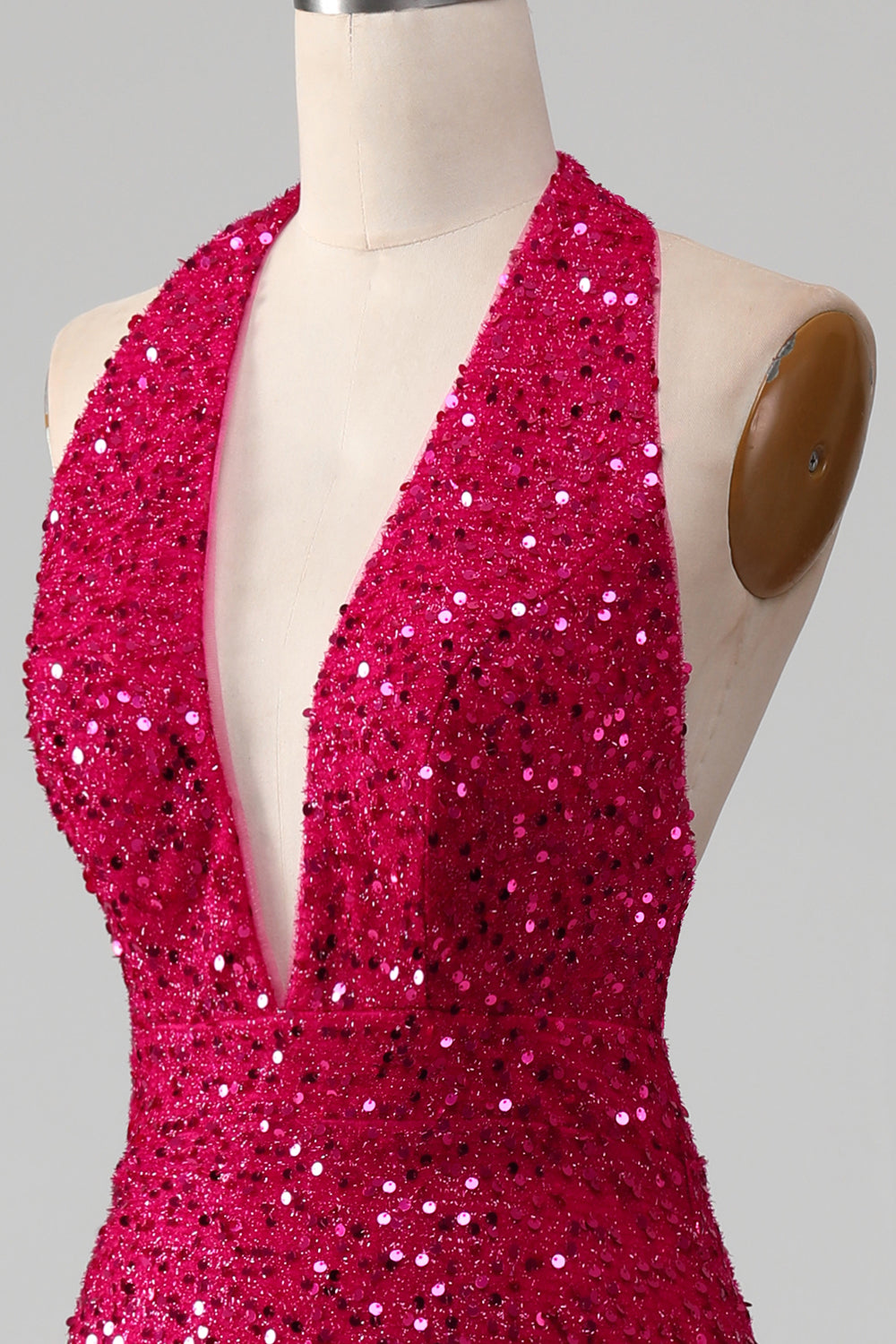 Fuchsia havfrue Halter paljett ballkjole med spalt