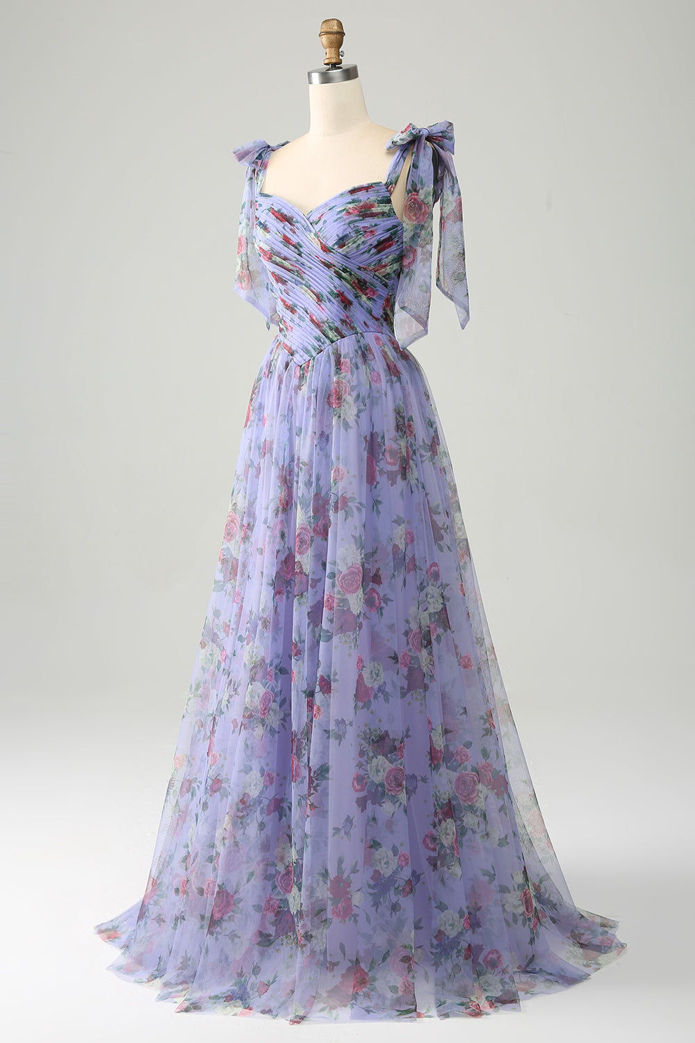 A-Line Lavendel Trykt Justerbare stropper Lang Prom Dress