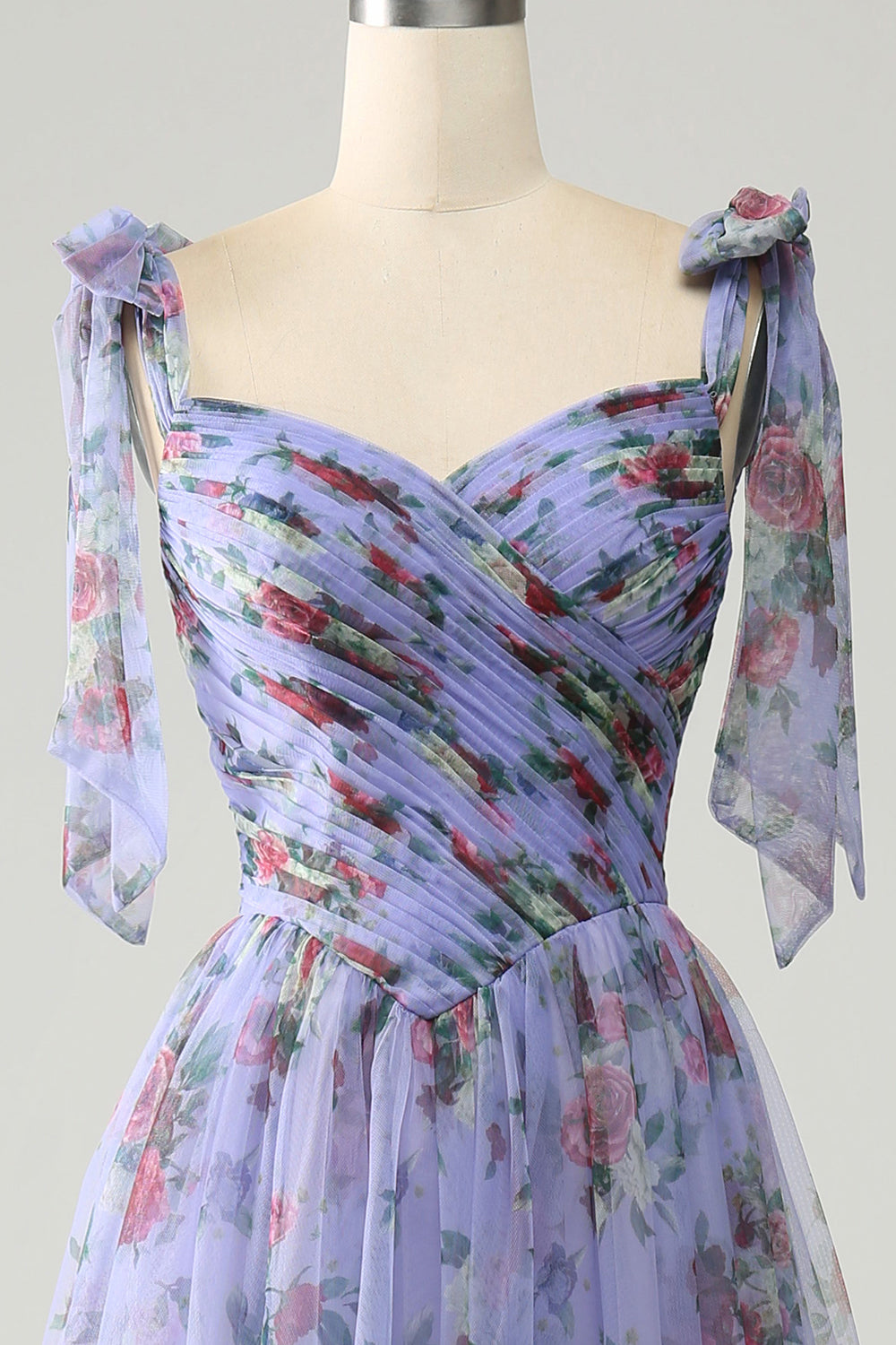 A-Line Lavendel Trykt Justerbare stropper Lang Prom Dress