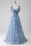 A-Line Lavendel Trykt Justerbare stropper Lang Prom Dress