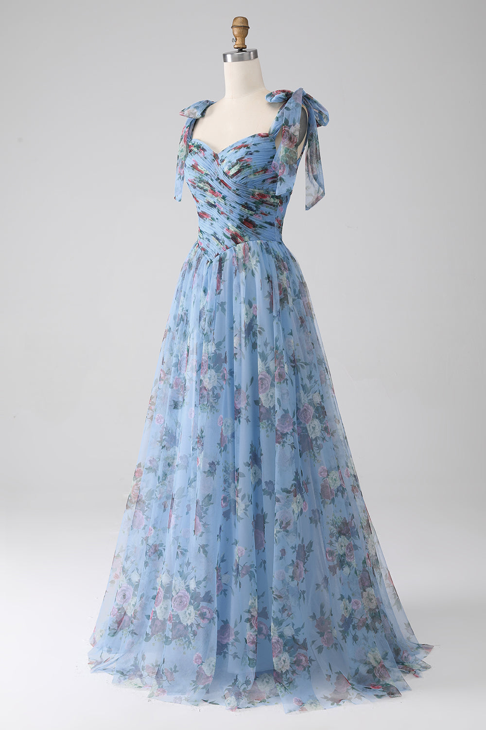 A-Line Lavendel Trykt Justerbare stropper Lang Prom Dress