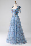 A-Line Lavendel Trykt Justerbare stropper Lang Prom Dress