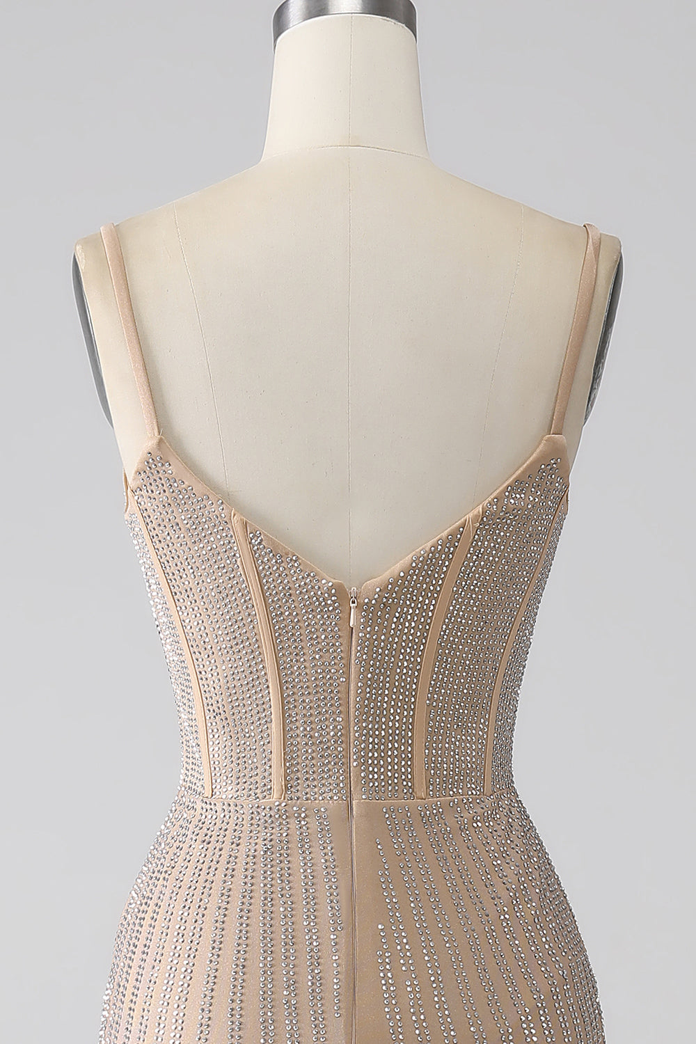Sparkly Champagne Mermaid Spaghetti stropper Long Prom Kjole med Slit