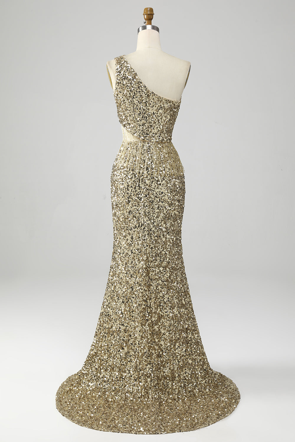 Golden One Shoulder Fringe Sequin Prom kjole med spalt