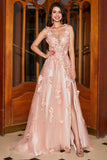 A-Line Spaghetti stropper Blush Long Prom Kjole med Appliques