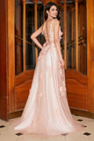 A-Line Spaghetti stropper Blush Long Prom Kjole med Appliques