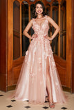 A-Line Spaghetti stropper Blush Long Prom Kjole med Appliques