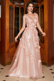 A-Line Spaghetti stropper Blush Long Prom Kjole med Appliques